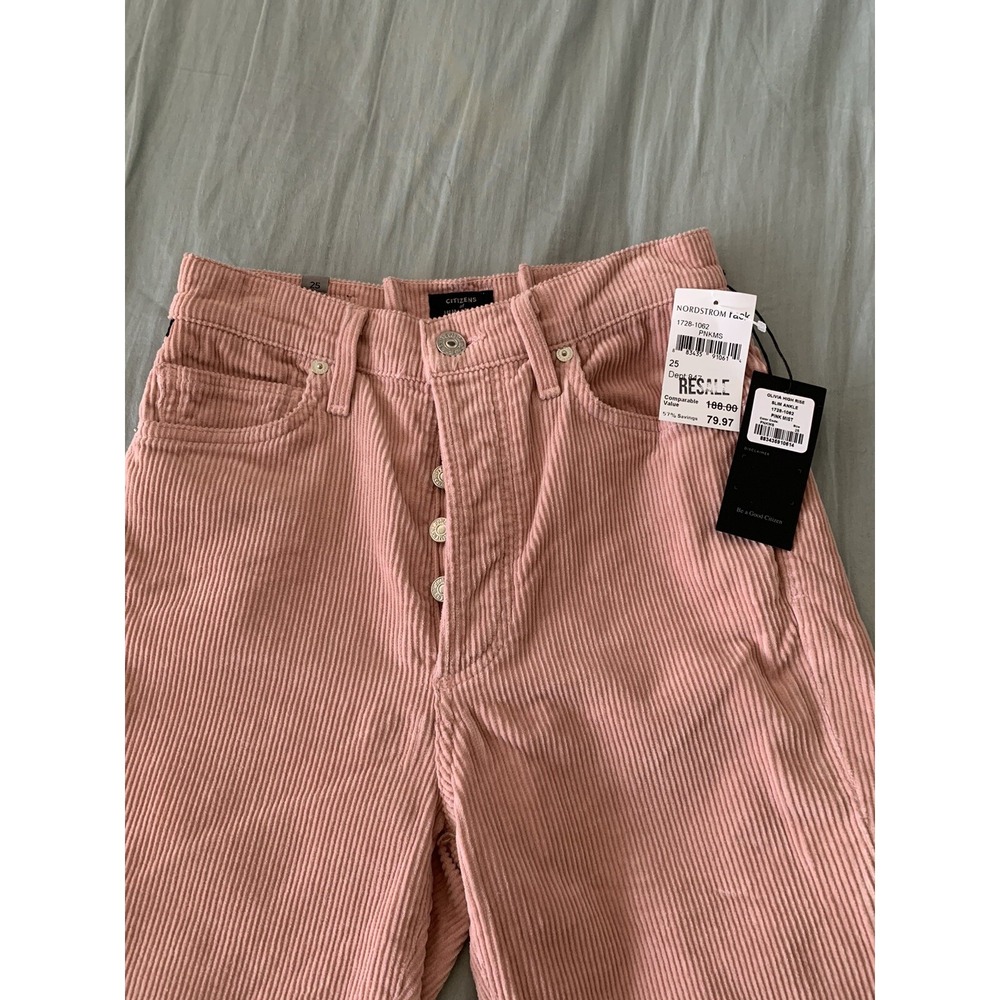 CITIZENS OF HUMANITY NEW! Pink Corduroy OLIVIA HIGH RISE SLIM ANKLE Jeans Sz 25